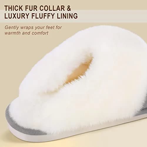 Parlovable Women Slippers with Memory Foam | Fuzzy Warm Indoor Outdoor Anti-Skid Grey 9-10 thumbnail 5