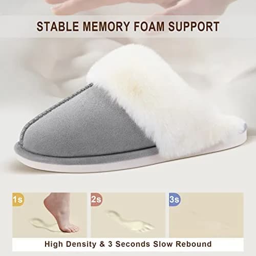 Parlovable Women Slippers with Memory Foam | Fuzzy Warm Indoor Outdoor Anti-Skid Grey 9-10 thumbnail 6