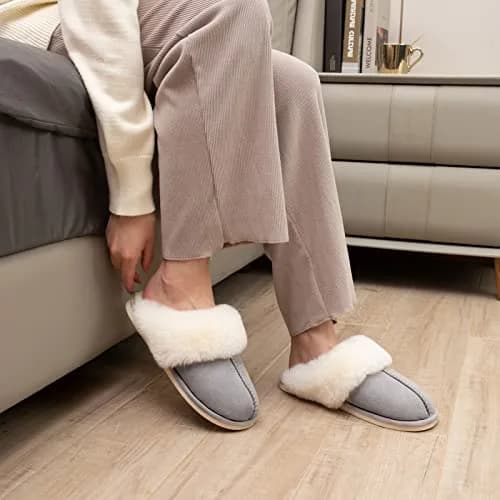 Parlovable Women Slippers with Memory Foam | Fuzzy Warm Indoor Outdoor Anti-Skid Grey 9-10 thumbnail 3