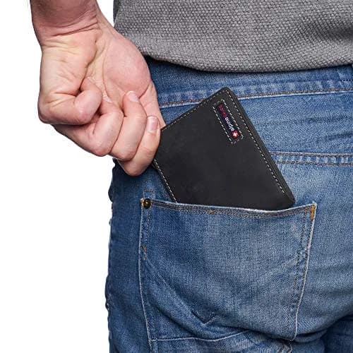 Alpine Swiss Mens Wallet for Men | RFID Protected Leather Bifold | Nubuck Black | 14 Pockets thumbnail 4