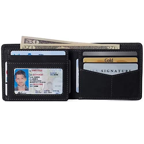 Alpine Swiss Mens Wallet for Men | RFID Protected Leather Bifold | Nubuck Black | 14 Pockets thumbnail 5