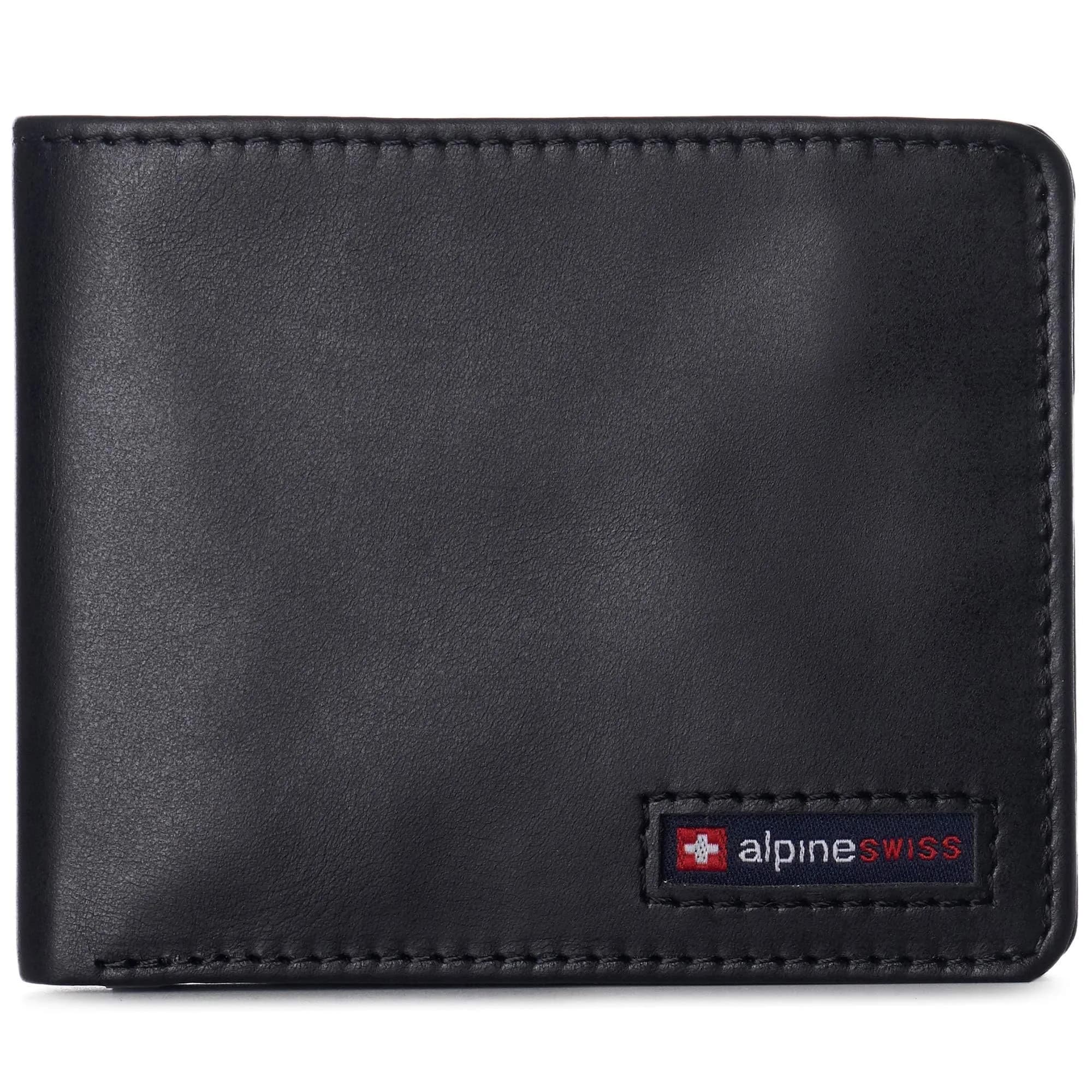 Alpine Swiss Mens Wallet for Men | RFID Protected Leather Bifold | 14 Card Pockets | Gift Box | 2 ID Windows | Glossy Nappa Black — Glossy Nappa Black