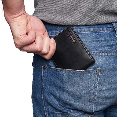 Alpine Swiss Mens Wallet for Men | RFID Protected Leather Bifold | 14 Card Pockets | Gift Box | 2 ID Windows | Glossy Nappa Black thumbnail 4