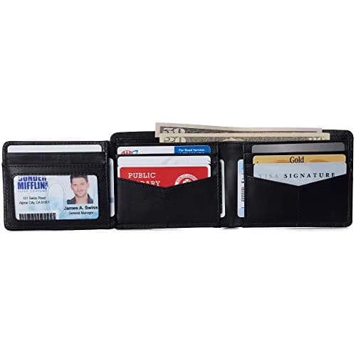 Alpine Swiss Mens Wallet for Men | RFID Protected Leather Bifold | 14 Card Pockets | Gift Box | 2 ID Windows | Glossy Nappa Black thumbnail 6