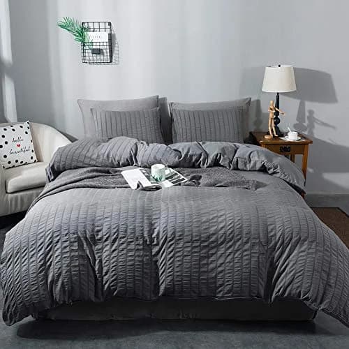 AveLom Textured Seersucker King Duvet Cover Set | Microfiber with Corner Ties & Zipper thumbnail 1