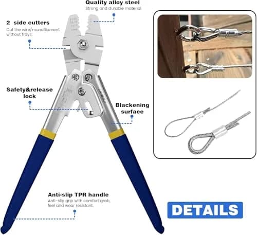 Sanuke Wire Rope Crimping Kit with 160pcs Ferrule Sleeves & 10pcs Steel Thimbles | 2.2mm Cable Swaging Tool thumbnail 7