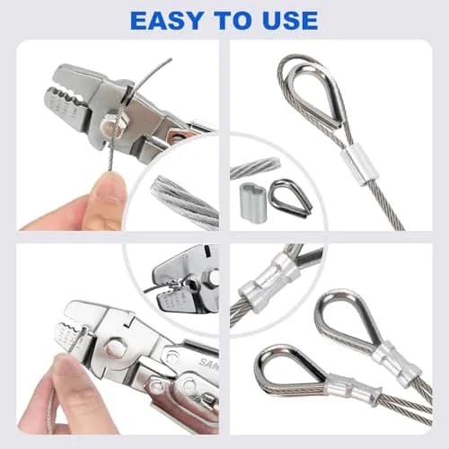 Sanuke Wire Rope Crimping Kit with 160pcs Ferrule Sleeves & 10pcs Steel Thimbles | 2.2mm Cable Swaging Tool thumbnail 8