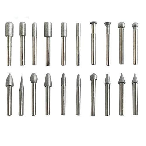 Lala Smill 1/4" Shank Diamond Grinding Burr Set, 20pcs 120 Grit Sphere, Cylinder, Bullet, Taper Heads | For Hard Materials thumbnail 1