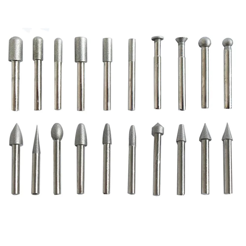 Lala Smill 1/4" Shank Diamond Grinding Burr Set, 20pcs 120 Grit Sphere, Cylinder, Bullet, Taper Heads | For Hard Materials