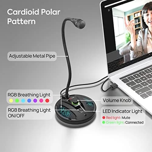 JOUNIVO JV603PRO USB Condenser Microphone for PC & Mac | Cardioid Podcast Mic with Mute Button & LED thumbnail 4