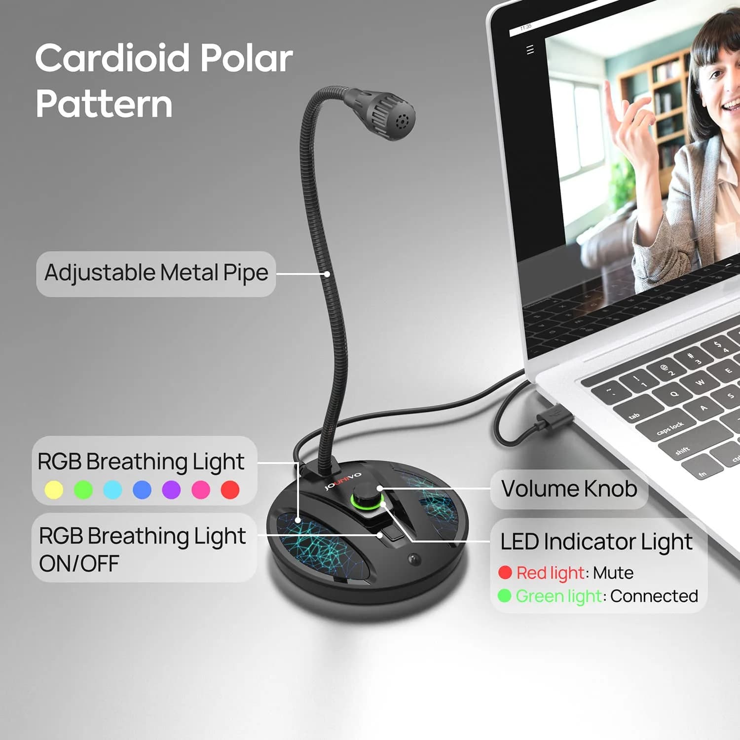 JOUNIVO JV603PRO USB Condenser Microphone for PC & Mac | Cardioid Podcast Mic with Mute Button & LED - view 4