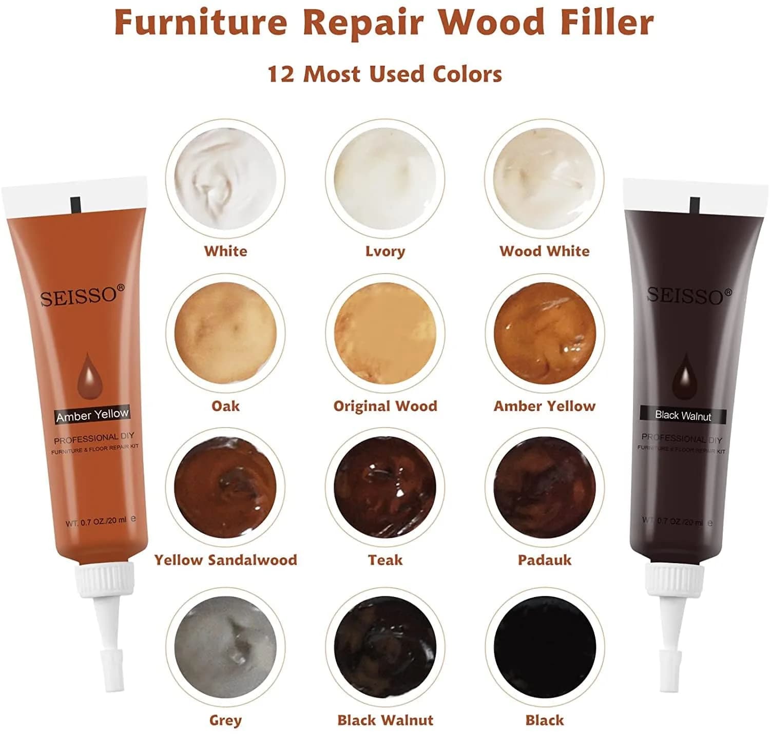 SEISSO Wood Repair Kit Touch Up Paint 12 Colors | Restores Furniture Scratches & Dents - view 2