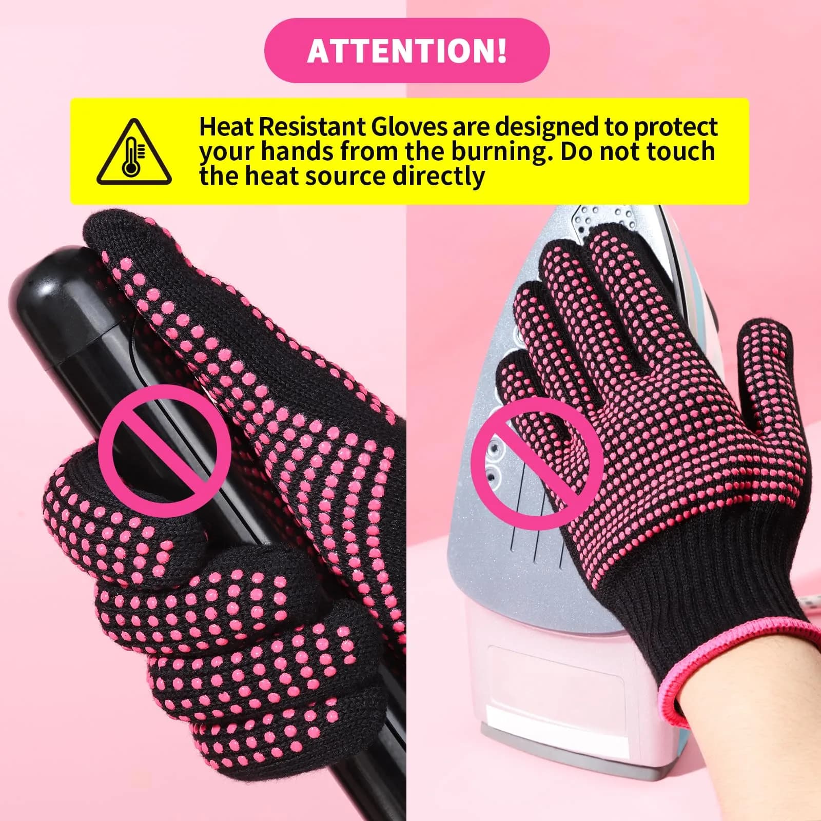Teenitor Heat Resistant Styling Gloves 2 Pcs, Rose Red | Protects Hands Up to 250°C (482°F) - view 6
