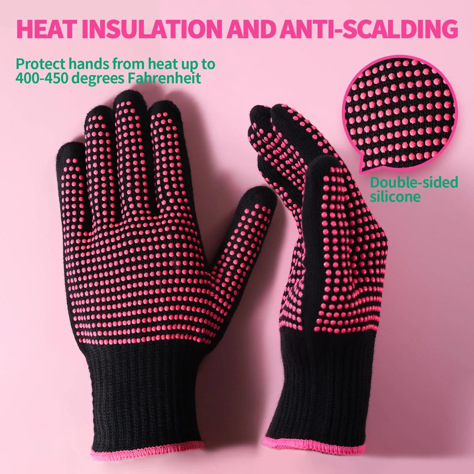 Teenitor Heat Resistant Styling Gloves 2 Pcs, Rose Red | Protects Hands Up to 250°C (482°F) - view 2