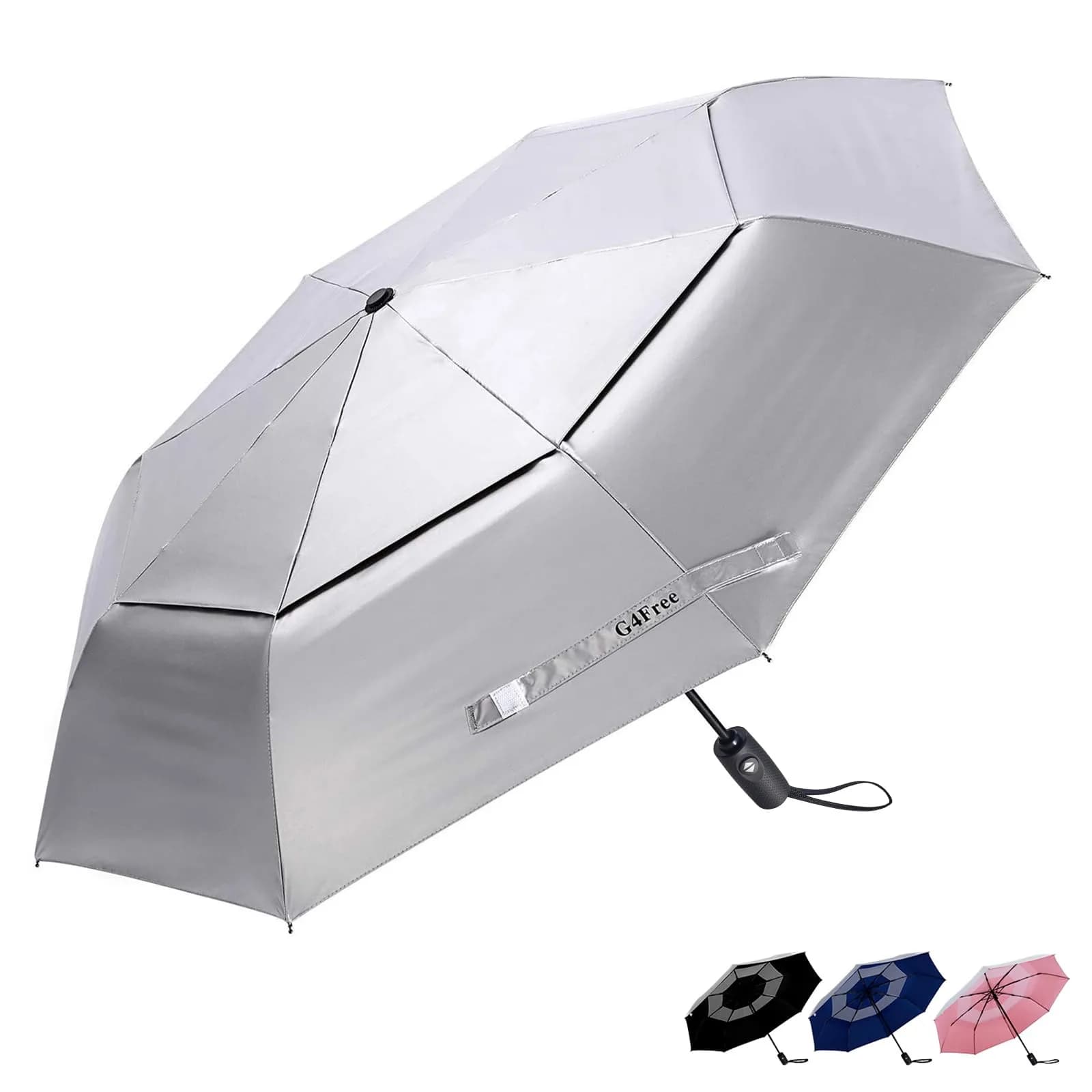 G4Free UPF 50+ UV Protection Travel Umbrella 46 Inch Sun Umbrella | Windproof & Waterproof with Silver Coating
