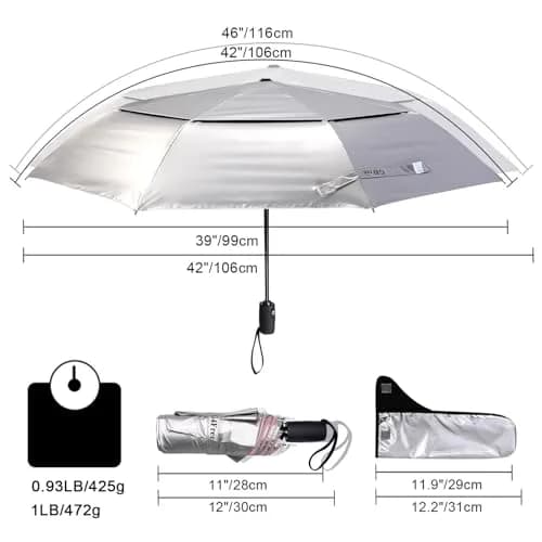 G4Free UPF 50+ UV Protection Travel Umbrella 46 Inch Sun Umbrella | Windproof & Waterproof with Silver Coating thumbnail 5