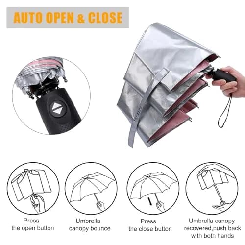 G4Free UPF 50+ UV Protection Travel Umbrella 46 Inch Sun Umbrella | Windproof & Waterproof with Silver Coating thumbnail 6