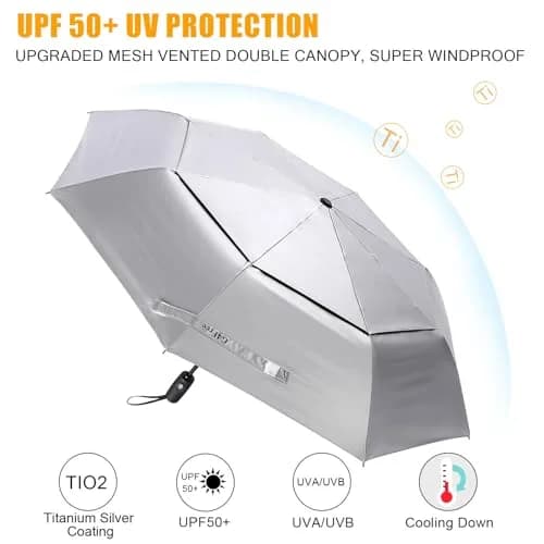 G4Free UPF 50+ UV Protection Travel Umbrella 46 Inch Sun Umbrella | Windproof & Waterproof with Silver Coating thumbnail 3