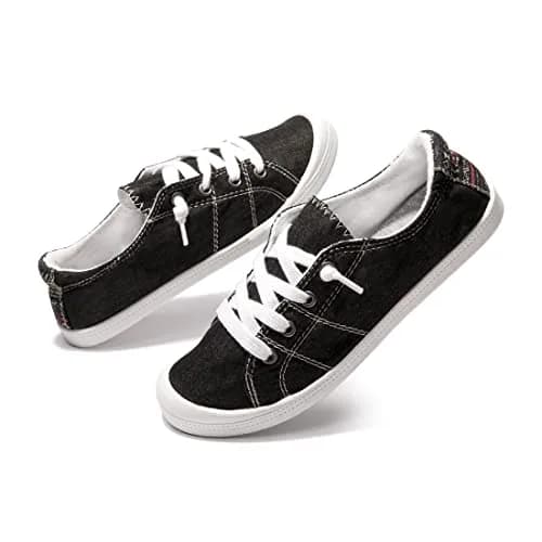 BENEKER Women's Slip-On Canvas Sneakers Low Top Walking Shoes Black Size 11 (28.5cm) thumbnail 8