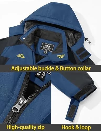 TACVASEN Men's Ski Jacket with Fleece Lining & Detachable Hood - Navy Medium | Water-Resistant & Windproof thumbnail 5