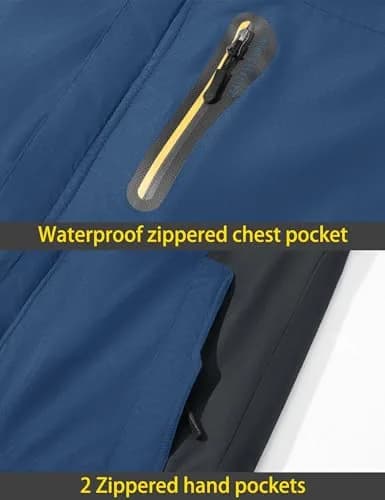 TACVASEN Men's Ski Jacket with Fleece Lining & Detachable Hood - Navy Medium | Water-Resistant & Windproof thumbnail 6