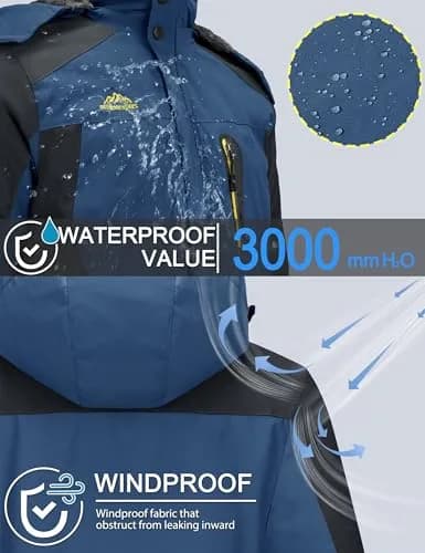 TACVASEN Men's Ski Jacket with Fleece Lining & Detachable Hood - Navy Medium | Water-Resistant & Windproof thumbnail 2