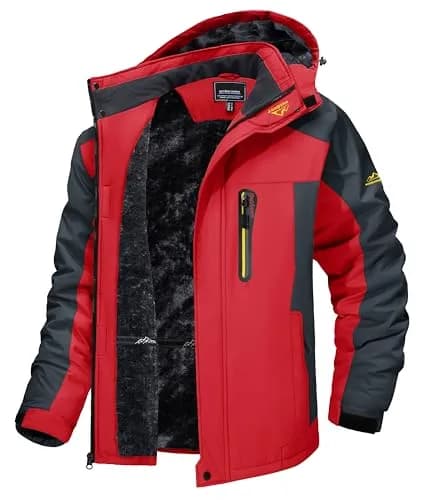 TACVASEN Men's Waterproof Ski Jacket Red XL | Windproof Fleece Lined Snowboard Coat thumbnail 1