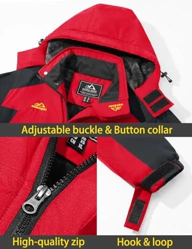 TACVASEN Men's Waterproof Ski Jacket Red XL | Windproof Fleece Lined Snowboard Coat thumbnail 5
