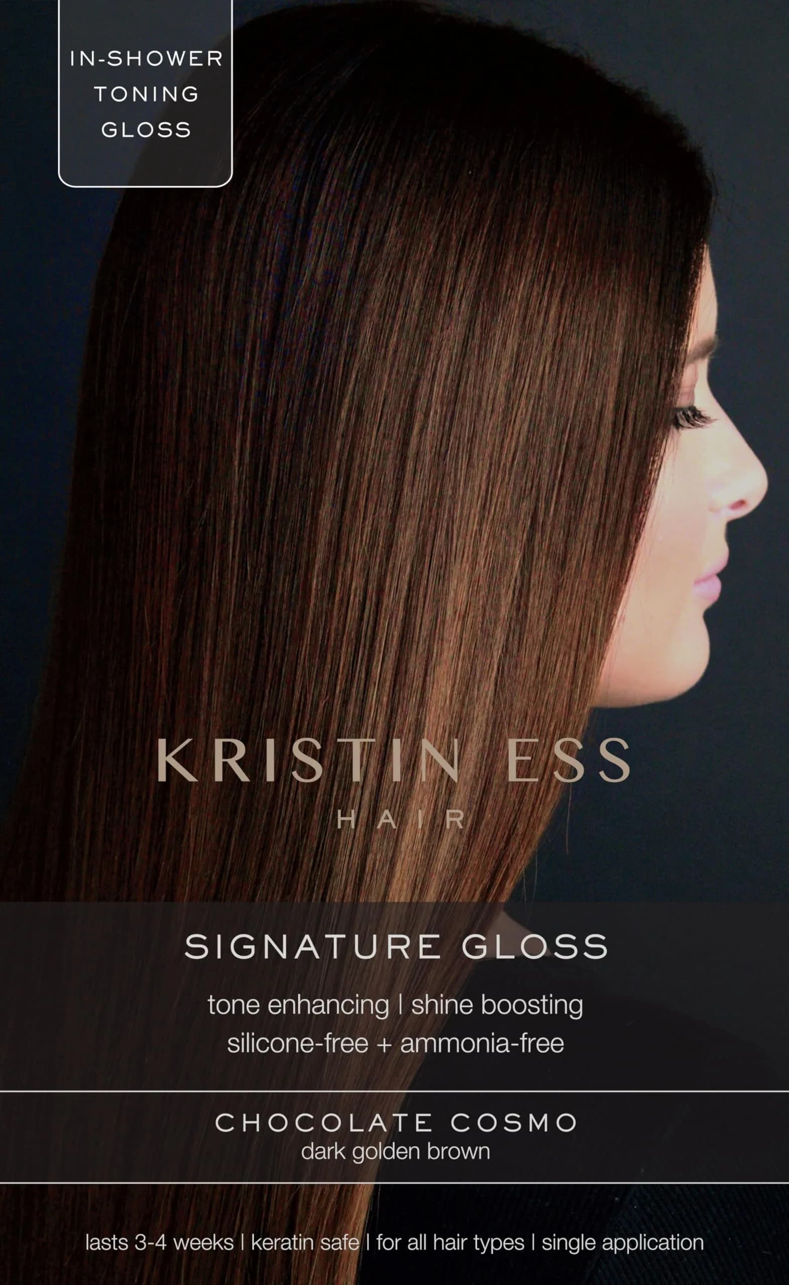 Kristin Ess Hair Gloss Chocolate Cosmo Dark Golden Brown 118ml (4 Fl Oz) | Semi-Permanent Color Depositing Conditioner for Vibrant Shine - main product image
