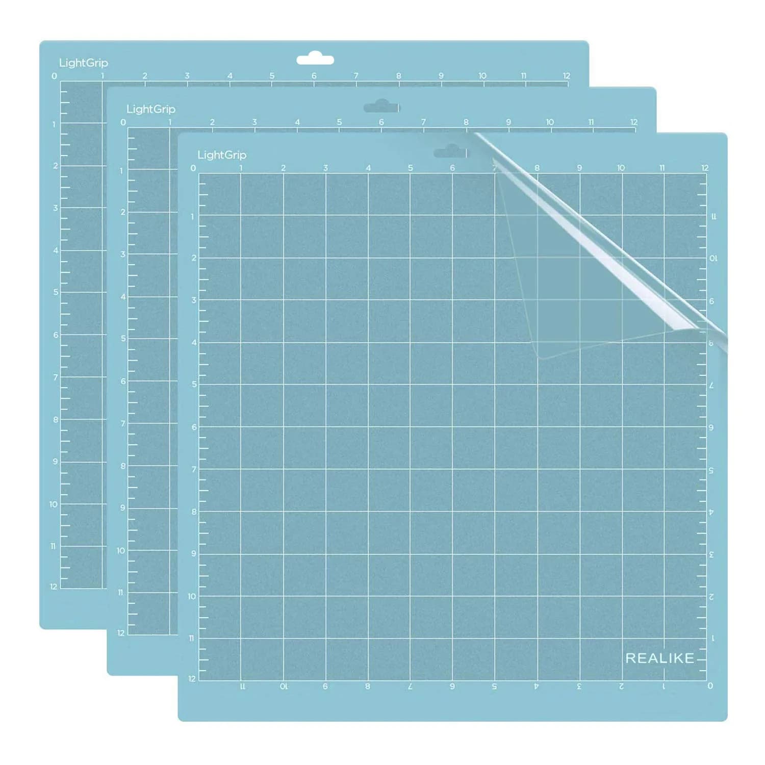 REALIKE 12x12 inch StrongGrip Cutting Mat (3 Mats, Purple) | Perfect for Cricut Crafts & Quilting — Blue -1 / 12*12 LightGrip (3 Mats)
