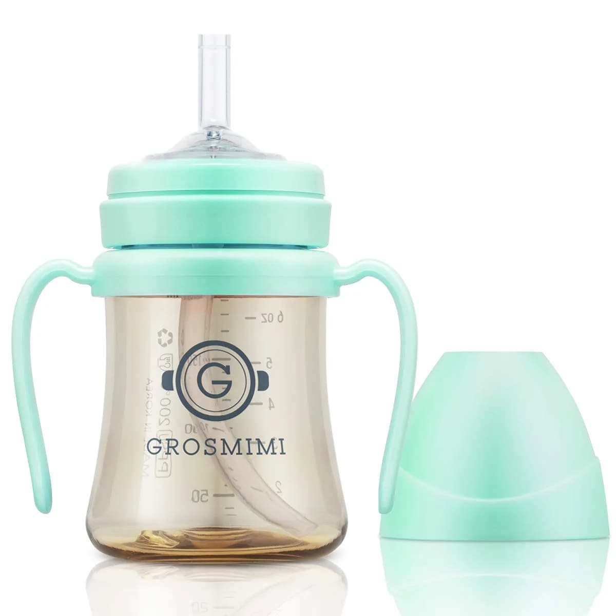 GROSMIMI PPSU Baby Straw Cup Stage 1, 6oz (Aqua Green) | Spill-Proof, BPA-Free, 180ml - main product image