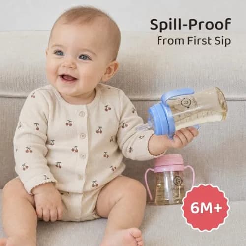 GROSMIMI PPSU Baby Straw Cup Stage 1, 6oz (Aqua Green) | Spill-Proof, BPA-Free, 180ml thumbnail 2