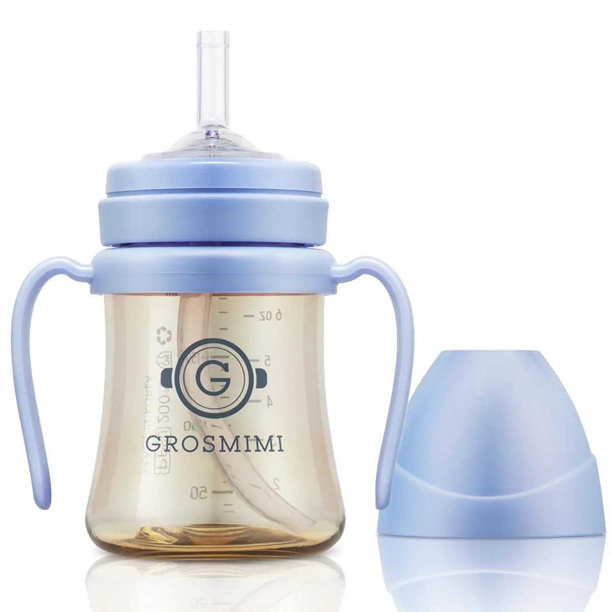 GROSMIMI Spill Proof Sippy Cup with Straw & Handle for Babies 6+ Months, 180ml (6 oz) Sky Blue | Leak-Free & BPA-Free - main product image