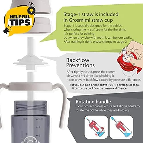 GROSMIMI Spill Proof Sippy Cup with Straw & Handle for Babies 6+ Months, 180ml (6 oz) Sky Blue | Leak-Free & BPA-Free thumbnail 2