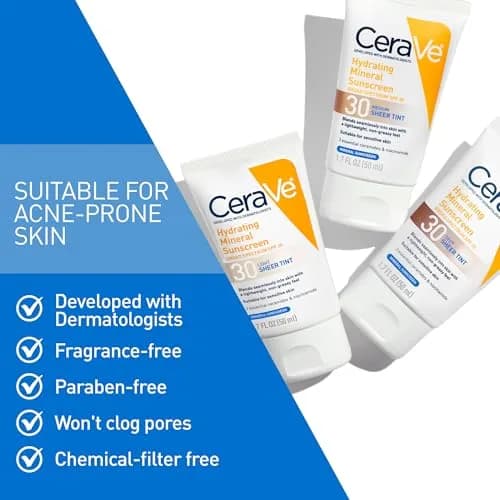 CeraVe Tinted Sunscreen SPF 30 Moisturizer Medium 1.7 Fl Oz (50 ml) | Dermatologist-Developed Mineral Sunscreen thumbnail 5