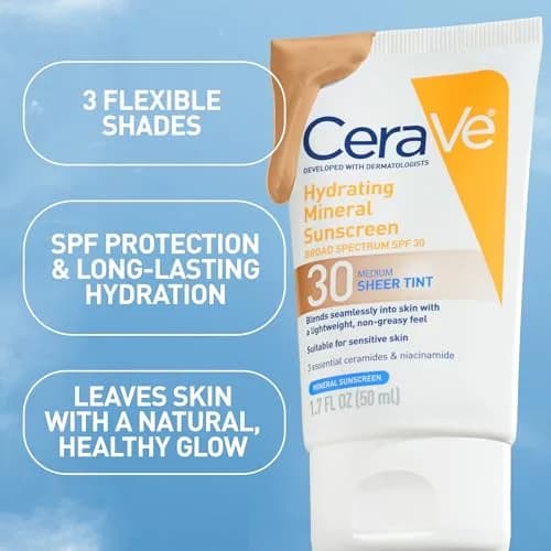CeraVe Tinted Sunscreen SPF 30 Moisturizer Medium 1.7 Fl Oz (50 ml) | Dermatologist-Developed Mineral Sunscreen thumbnail 6