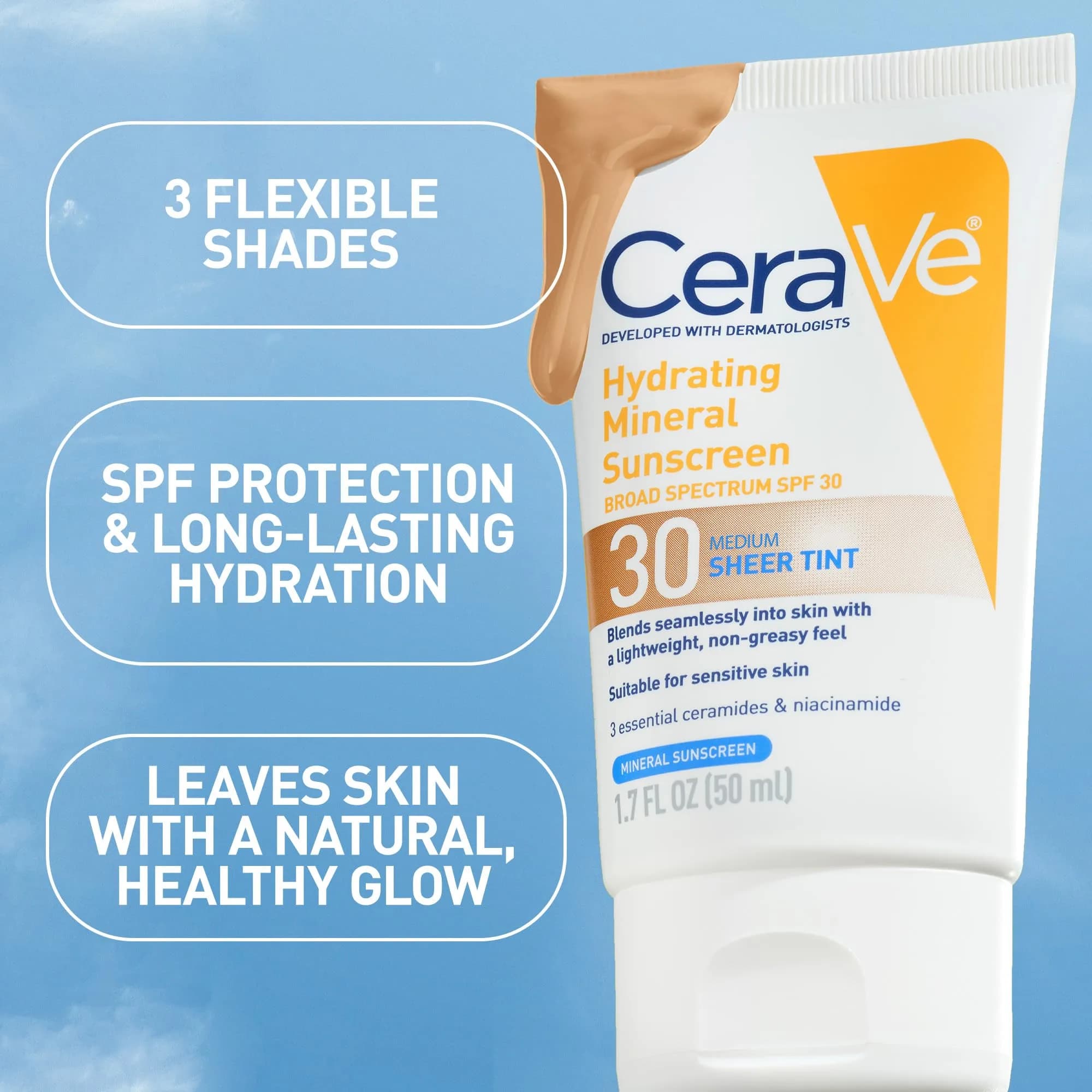 CeraVe Tinted Sunscreen SPF 30 Moisturizer Medium 1.7 Fl Oz (50 ml) | Dermatologist-Developed Mineral Sunscreen - view 6