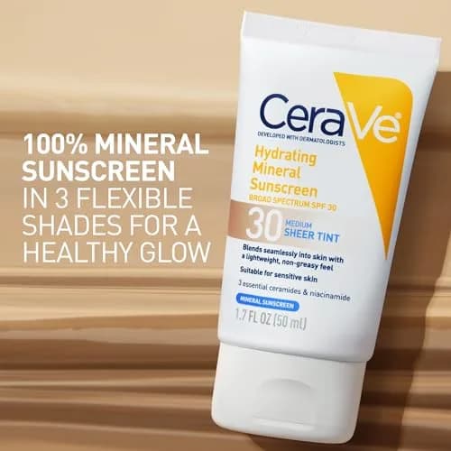CeraVe Tinted Sunscreen SPF 30 Moisturizer Medium 1.7 Fl Oz (50 ml) | Dermatologist-Developed Mineral Sunscreen thumbnail 3