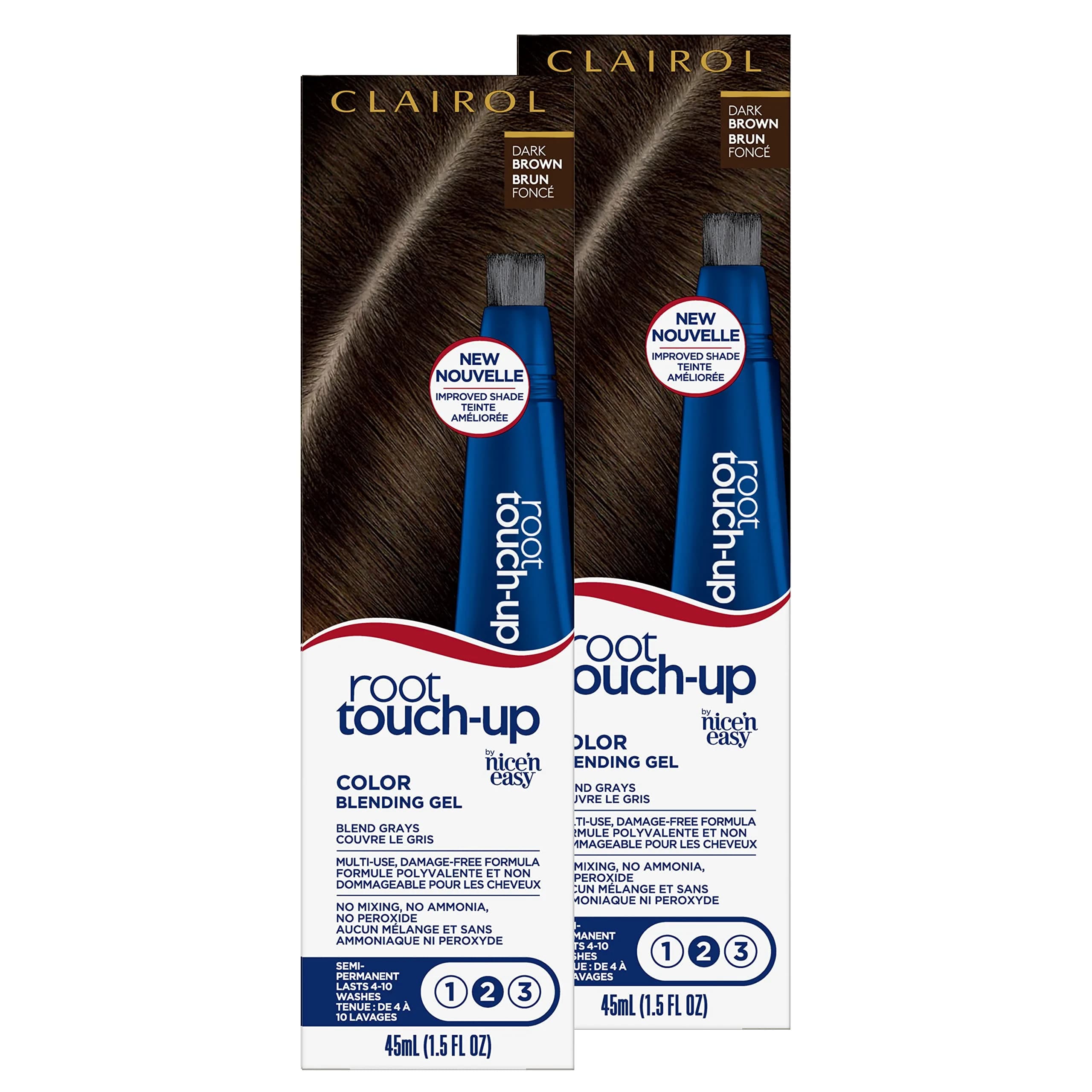 Clairol Root Touch-Up Semi-Permanent Hair Color Blending Gel, 4 Dark Brown, 1.5 Fl Oz (Pack of 2) | Blends Grays for Up to 10 Washes — 4 Dark Brown