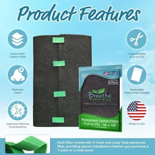 Breathe Naturally Universal Cut To Fit Activated Carbon Air Filter 16x48 | Premium USA Made Odor & Pollutant Filter thumbnail 4