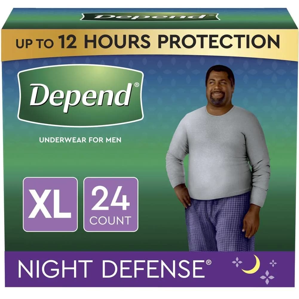 Depend Night Defense Men's Incontinence Underwear XL | 24 Count (2 Packs of 12) | Overnight 12-Hour Protection - main product image