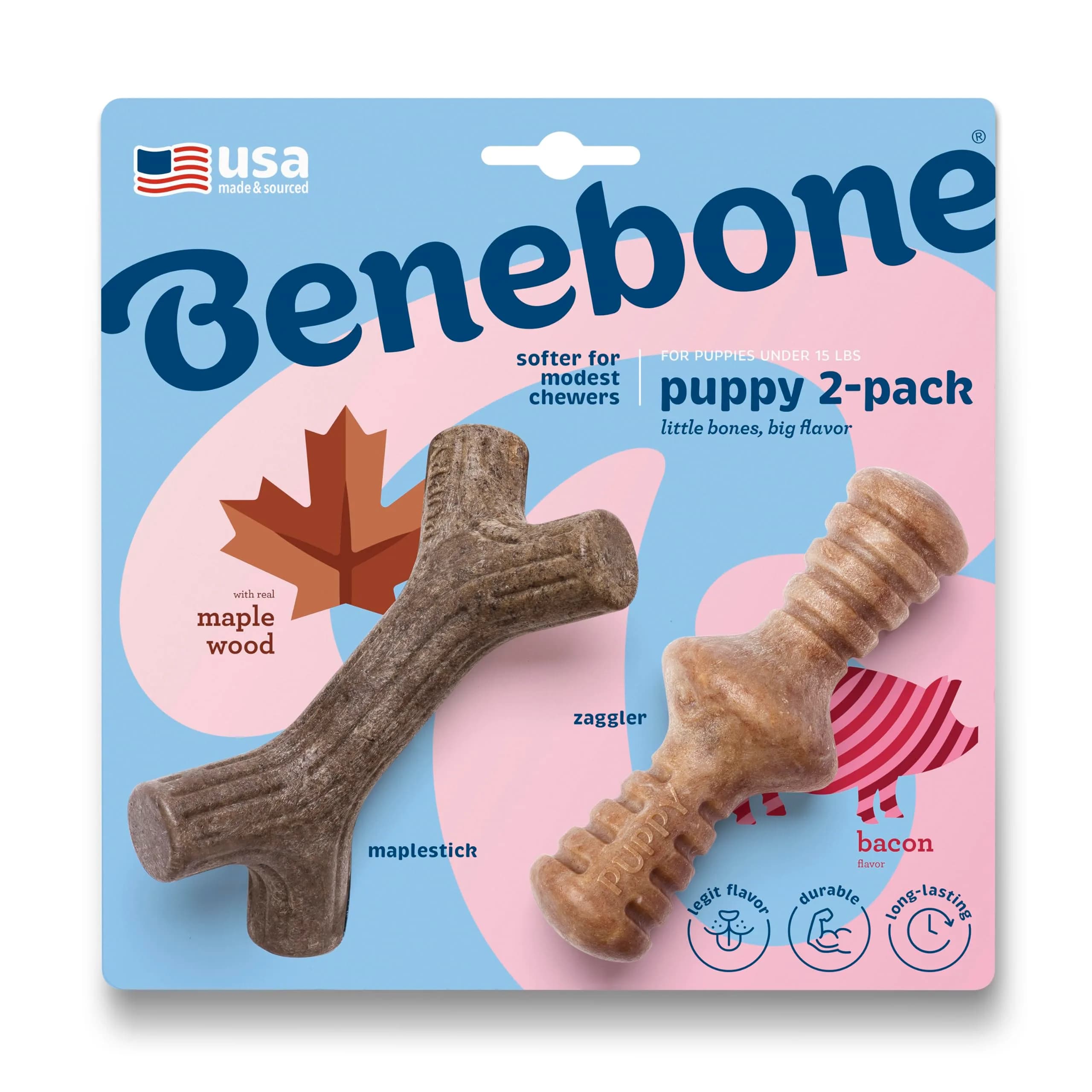 Benebone Puppy 2-Pack Maplestick/Zaggler Dog Chew Toys, Tiny | Durable Nylon Chew for Teething Pups — Puppy Tiny