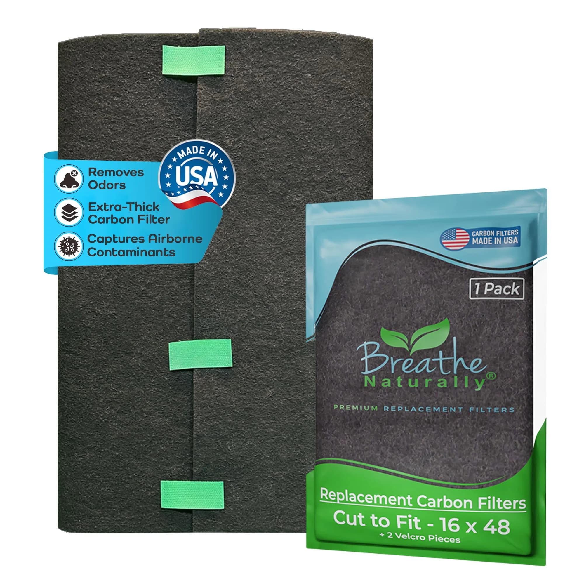 Breathe Naturally Universal Cut-to-Fit Carbon Activated Air Filter 16x48 inches (40.6cm x 121.9cm) | Captures Smoke, Odors & Pollutants - main product image