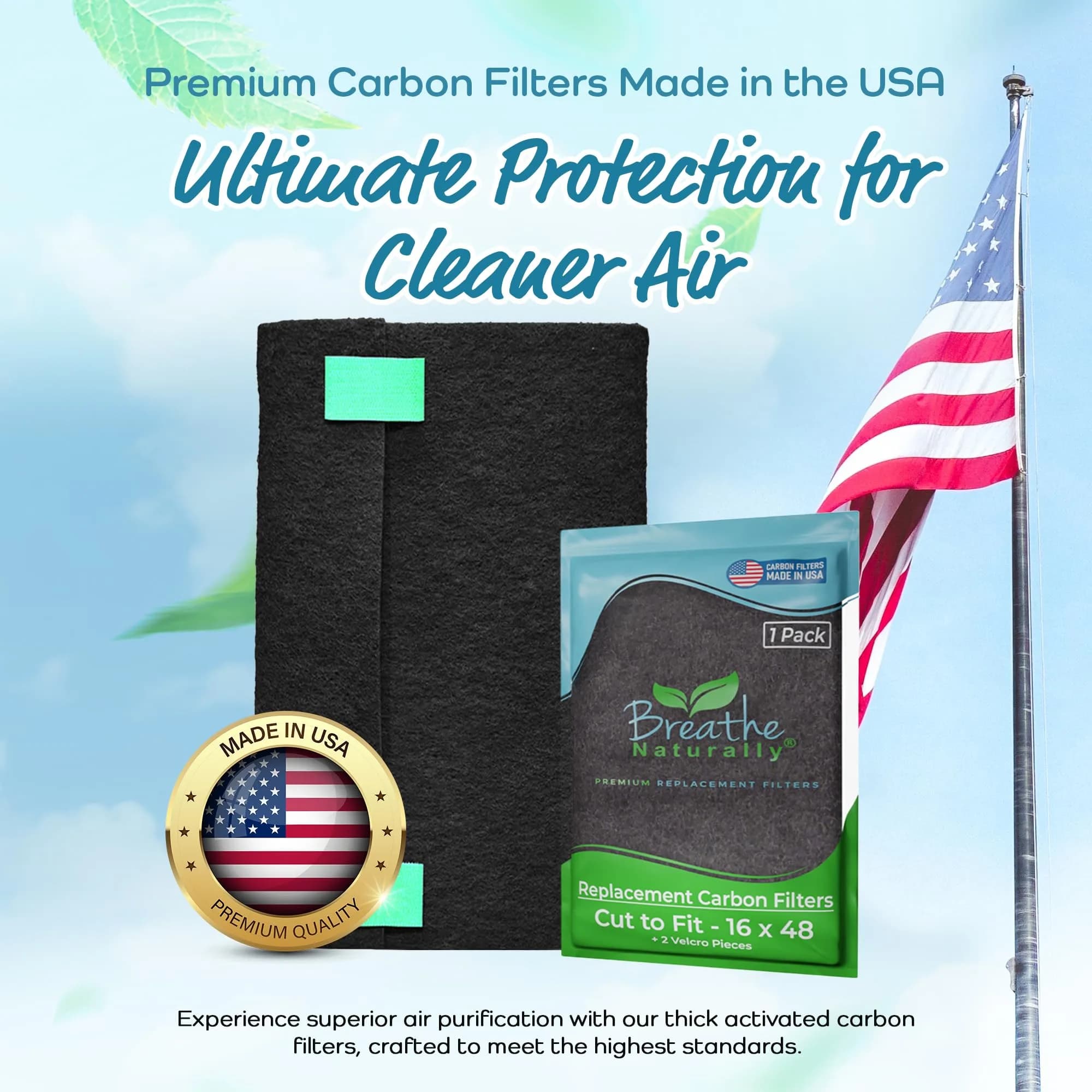 Breathe Naturally Universal Cut-to-Fit Carbon Activated Air Filter 16x48 inches (40.6cm x 121.9cm) | Captures Smoke, Odors & Pollutants - view 2