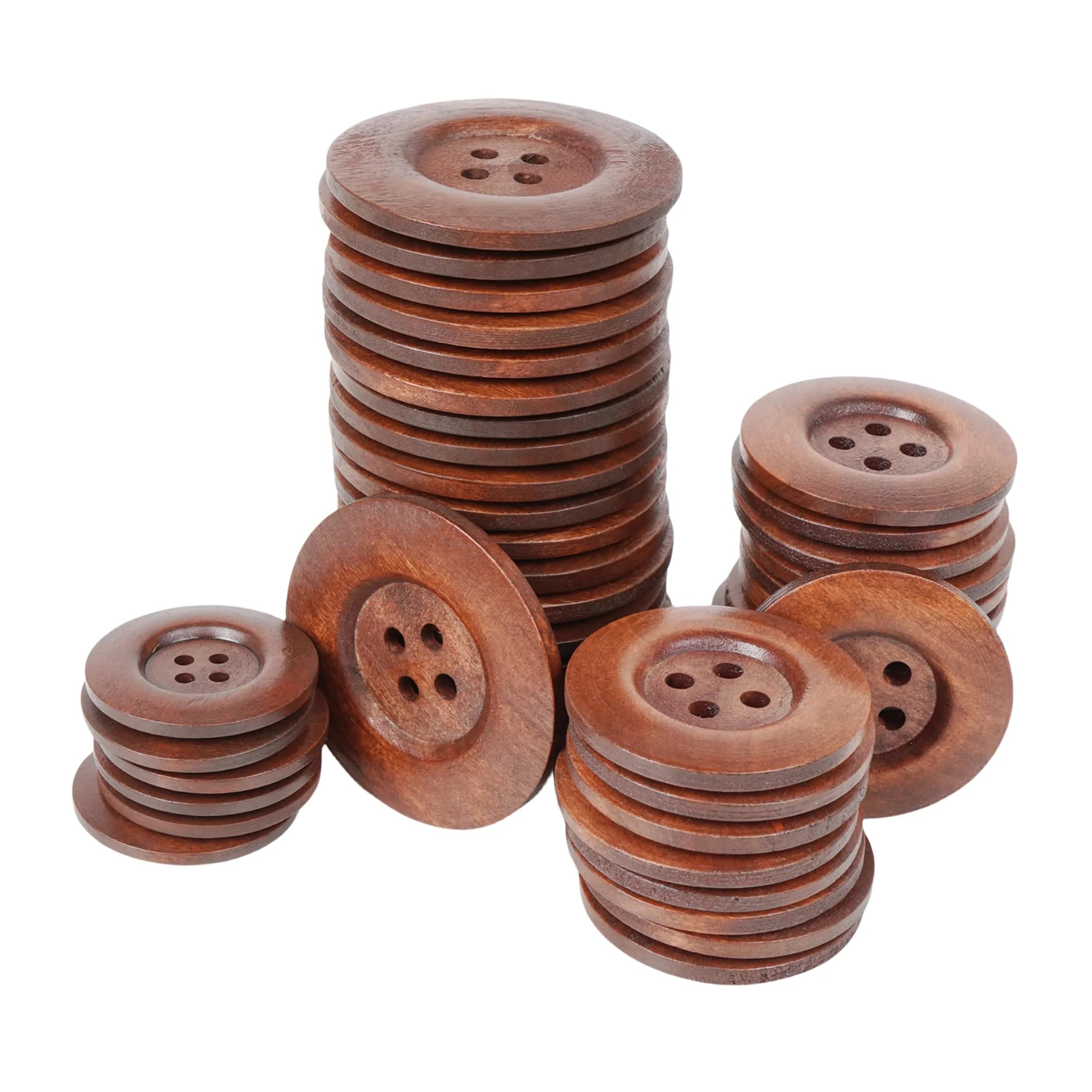 Chenkou Craft 20pcs Large Size 50mm (2") Light Brown Round Wood Buttons | 4 Holes for Sewing & Crafting — Light brown