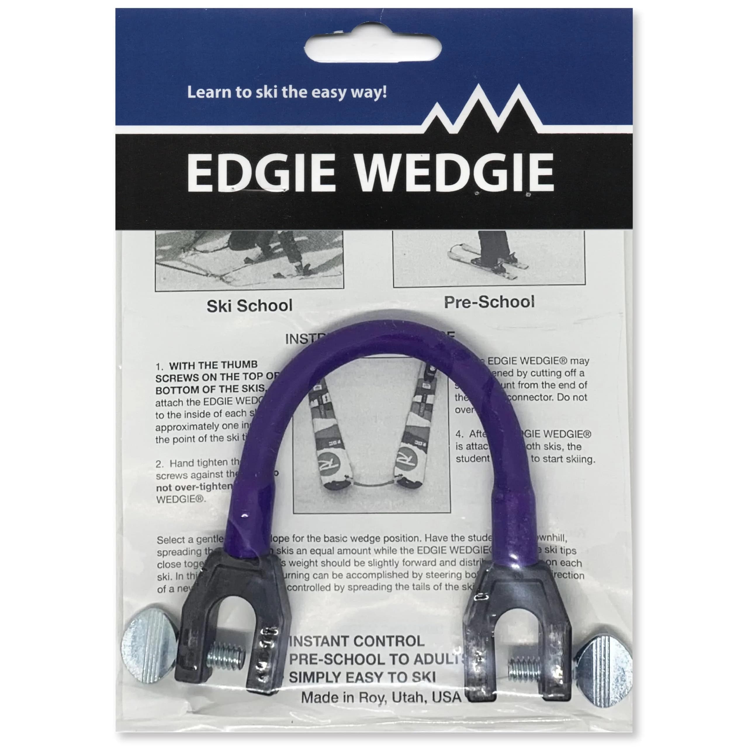 Edgie Wedgie Original Ski Tip Connector Purple | Helps Beginners Maintain Wedge Position - main product image