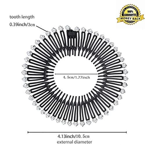 TUICARE Full Circular Stretch Hairband Holder with Rhinestone Comb, 30cm Spread Size | Flexible Plastic Teeth for All Hair Types thumbnail 4