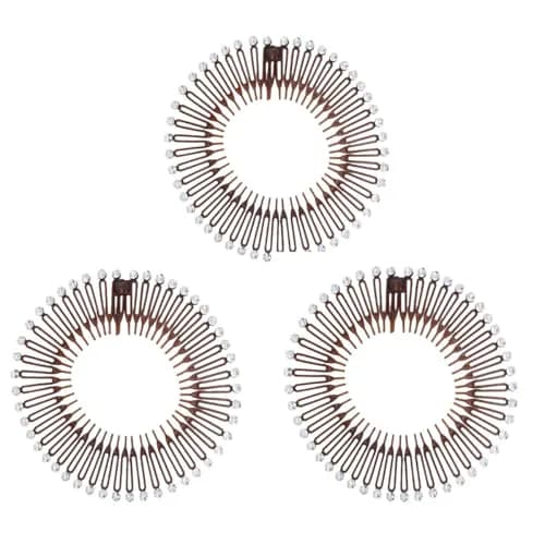 TUICARE Full Circular Stretch Hairband Holder with 49 Teeth, Brown with Diamond (3-Pack) | Secure Hold for All Hair Types thumbnail 1
