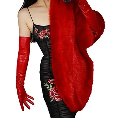 DooWay Red Long Leather Gloves - 24" Women's Faux Leather Opera Gloves for Evening, Halloween, Cosplay thumbnail 4