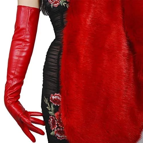 DooWay Red Long Leather Gloves - 24" Women's Faux Leather Opera Gloves for Evening, Halloween, Cosplay thumbnail 5